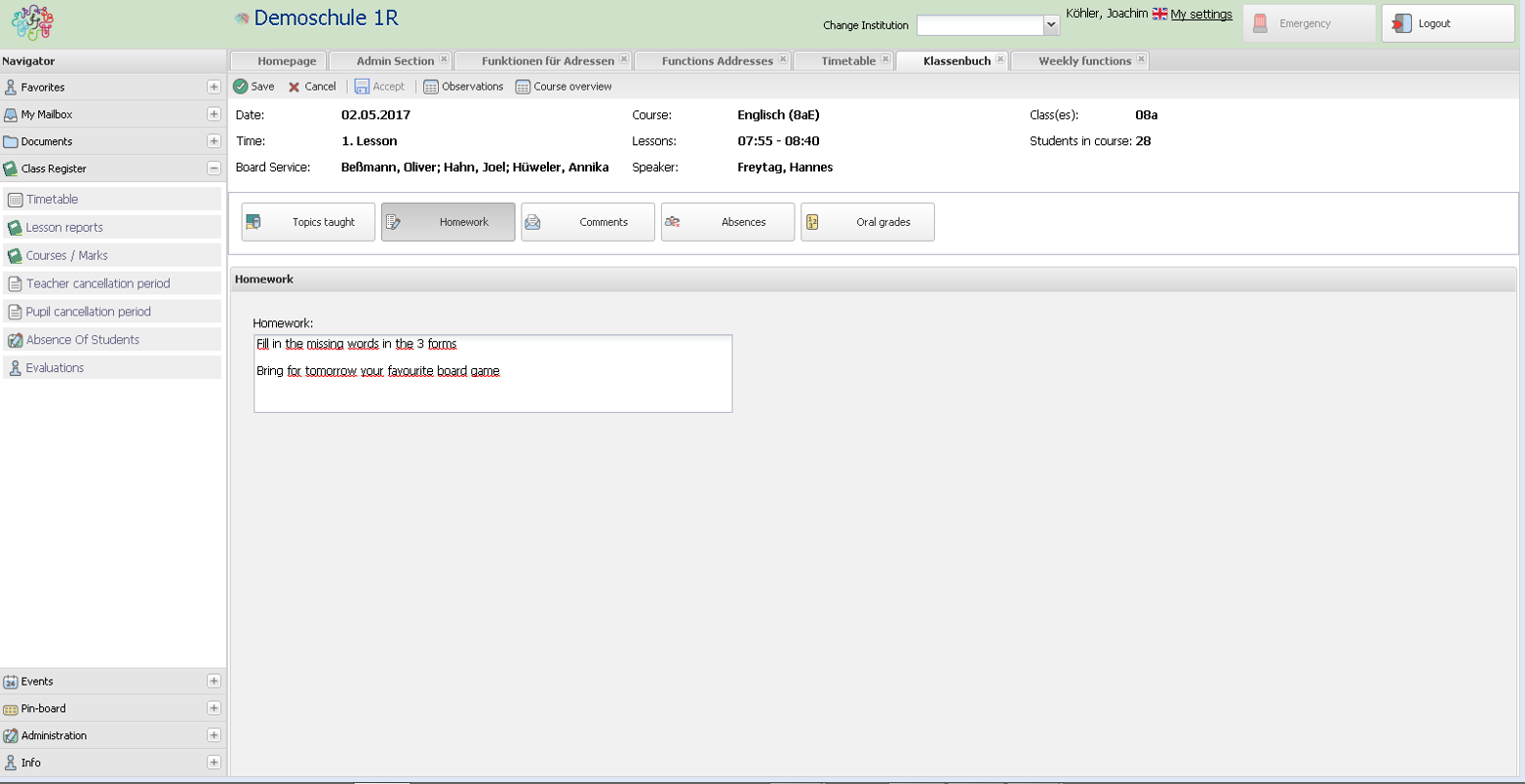 Class Register - Homework Assignment